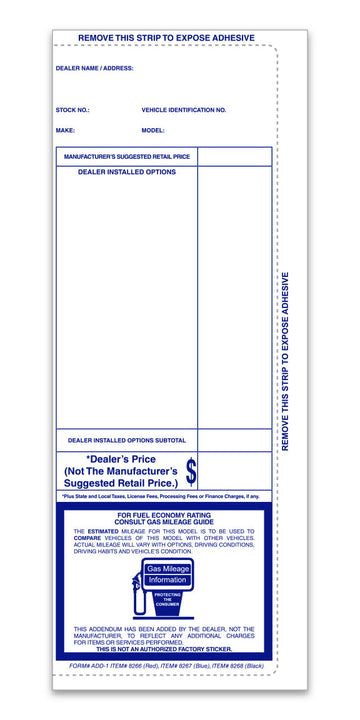 Addendum Sticker Blue 4.25" x 11" - Peel and Seal Pre-Printed